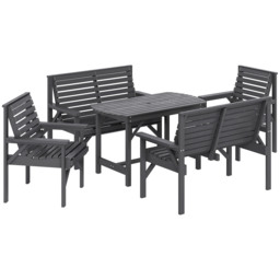 Outsunny 5 Piece Wooden Garden Dining Set for 6, Outdoor Conversation Set with 2 Armchairs, 2 Loveseats and Dining Table with Umbrella Hole for Patio, Balcony, Grey - thumbnail 1