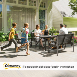 Outsunny 5 Piece Wooden Garden Dining Set for 6, Outdoor Conversation Set with 2 Armchairs, 2 Loveseats and Dining Table with Umbrella Hole for Patio, Balcony, Grey - thumbnail 9