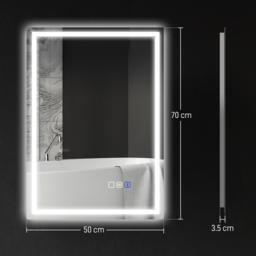 HOMCOM 50 x 70 cm LED Bathroom Mirror with Anti-Fog and Bluetooth, Touch Control, Silver - Aosom UK - thumbnail 3
