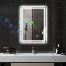 HOMCOM 50 x 70 cm LED Bathroom Mirror with Anti-Fog and Bluetooth, Touch Control, Silver - Aosom UK - thumbnail 2