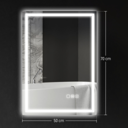 HOMCOM 50 x 70 cm LED Bathroom Mirror with Anti-Fog and Bluetooth, Touch Control, Silver - Aosom UK - thumbnail 4