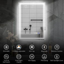HOMCOM 50 x 70 cm LED Bathroom Mirror with Anti-Fog and Bluetooth, Touch Control, Silver - Aosom UK - thumbnail 5