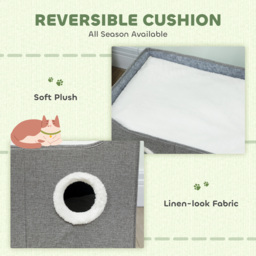 PawHut Cat Bed for Indoor Pets, Foldable Cat House with Fluffy Ball and Scratch Pad for Small and Medium Pets, Grey - thumbnail 5