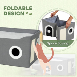 PawHut Cat Bed for Indoor Pets, Foldable Cat House with Fluffy Ball and Scratch Pad for Small and Medium Pets, Grey - thumbnail 7