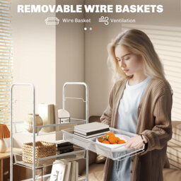 HOMCOM Five-Steel Mesh Basket Storage Trolley, with Wheels - White - thumbnail 5