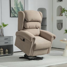 HOMCOM Velvet-Feel Electric Riser Recliner Chair - Khaki - thumbnail 2
