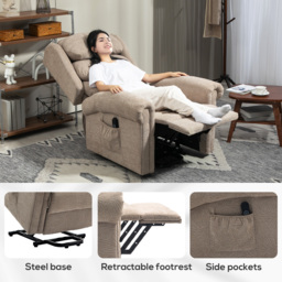 HOMCOM Velvet-Feel Electric Riser Recliner Chair - Khaki - thumbnail 7