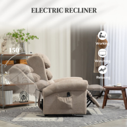 HOMCOM Velvet-Feel Electric Riser Recliner Chair - Khaki - thumbnail 5