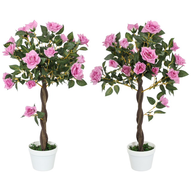 Outsunny Set of 2 Artificial Plants White Rose Floral in Pot, Fake Plants for Home Indoor Outdoor Decor, 90cm, Purple - image 1