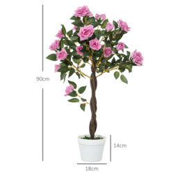 Outsunny Set of 2 Artificial Plants White Rose Floral in Pot, Fake Plants for Home Indoor Outdoor Decor, 90cm, Purple - thumbnail 3