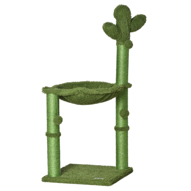 PawHut Cat Tower Kitten Activity Center Cactus Shape with Scratching Post Hammock Bed Dangling Ball Toy - Aosom UK - image 1