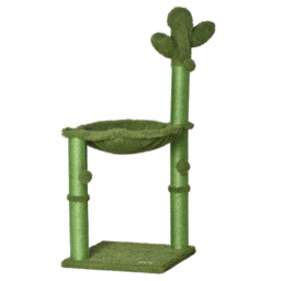 PawHut Cat Tower Kitten Activity Center Cactus Shape with Scratching Post Hammock Bed Dangling Ball Toy - Aosom UK