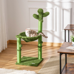 PawHut Cat Tower Kitten Activity Center Cactus Shape with Scratching Post Hammock Bed Dangling Ball Toy - Aosom UK - thumbnail 2