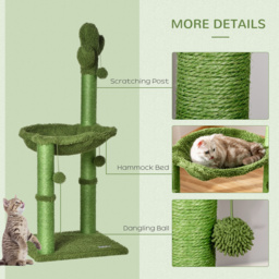 PawHut Cat Tower Kitten Activity Center Cactus Shape with Scratching Post Hammock Bed Dangling Ball Toy - Aosom UK - thumbnail 6