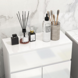 Kleankin Freestanding Bathroom Cabinet: High Gloss Storage with Drawer, Adjustable Shelf, White - thumbnail 7