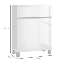Kleankin Freestanding Bathroom Cabinet: High Gloss Storage with Drawer, Adjustable Shelf, White - thumbnail 3