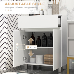 Kleankin Freestanding Bathroom Cabinet: High Gloss Storage with Drawer, Adjustable Shelf, White - thumbnail 5