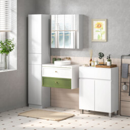 Kleankin Freestanding Bathroom Cabinet: High Gloss Storage with Drawer, Adjustable Shelf, White - thumbnail 9