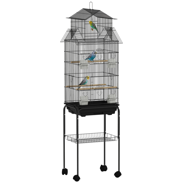 PawHut Metal Bird Cage with Plastic Swing, Perch, Food Container, Tray, Handle, for Finches, Canaries, Budgies, 43 x 32.5 x 163 - image 1
