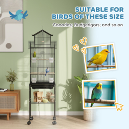 PawHut Metal Bird Cage with Plastic Swing, Perch, Food Container, Tray, Handle, for Finches, Canaries, Budgies, 43 x 32.5 x 163 - thumbnail 7