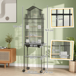 PawHut Metal Bird Cage with Plastic Swing, Perch, Food Container, Tray, Handle, for Finches, Canaries, Budgies, 43 x 32.5 x 163 - thumbnail 3