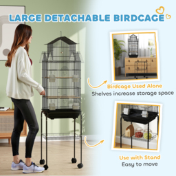 PawHut Metal Bird Cage with Plastic Swing, Perch, Food Container, Tray, Handle, for Finches, Canaries, Budgies, 43 x 32.5 x 163 - thumbnail 8