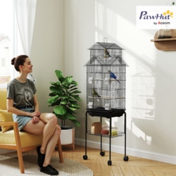 PawHut Metal Bird Cage with Plastic Swing, Perch, Food Container, Tray, Handle, for Finches, Canaries, Budgies, 43 x 32.5 x 163 - thumbnail 2