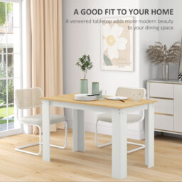 HOMCOM Dining Table for 4-6 People, Kitchen Table with Wood Effect for Dining Room, Oak and White - thumbnail 4