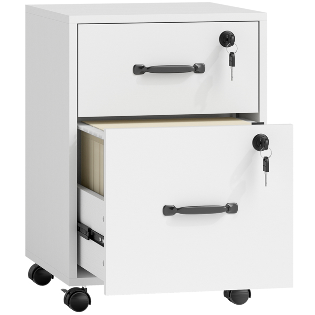 HOMCOM Rolling File Cabinet with 2 Drawers, Mobile Filing Cabinet with Hanging File Folder for Letter Sized Documents, White - image 1