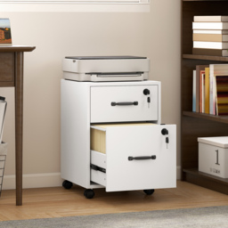 HOMCOM Rolling File Cabinet with 2 Drawers, Mobile Filing Cabinet with Hanging File Folder for Letter Sized Documents, White - thumbnail 2