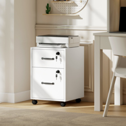 HOMCOM Rolling File Cabinet with 2 Drawers, Mobile Filing Cabinet with Hanging File Folder for Letter Sized Documents, White - thumbnail 9