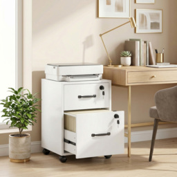 HOMCOM Rolling File Cabinet with 2 Drawers, Mobile Filing Cabinet with Hanging File Folder for Letter Sized Documents, White - thumbnail 8