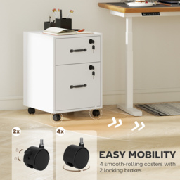 HOMCOM Rolling File Cabinet with 2 Drawers, Mobile Filing Cabinet with Hanging File Folder for Letter Sized Documents, White - thumbnail 6