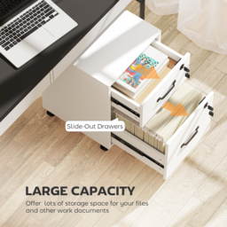 HOMCOM Rolling File Cabinet with 2 Drawers, Mobile Filing Cabinet with Hanging File Folder for Letter Sized Documents, White - thumbnail 4