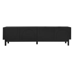Pure Black TV Cabinet with Curved Doors and Shelves, Stabilising Legs, Modern TV Stand for Organised Homes, 169L x 34W x 45.5H cm, Black - Aosom UK - thumbnail 2