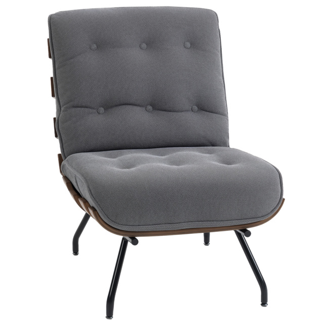 HOMCOM Accent Chair, Linen-look Fabric Reading Chair with Spring Cushion, Slatted Support, Steel Frame, Dark Grey - image 1