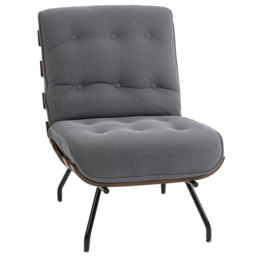 HOMCOM Accent Chair, Linen-look Fabric Reading Chair with Spring Cushion, Slatted Support, Steel Frame, Dark Grey - thumbnail 1