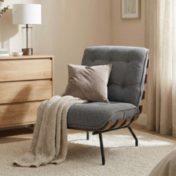 HOMCOM Accent Chair, Linen-look Fabric Reading Chair with Spring Cushion, Slatted Support, Steel Frame, Dark Grey - thumbnail 8