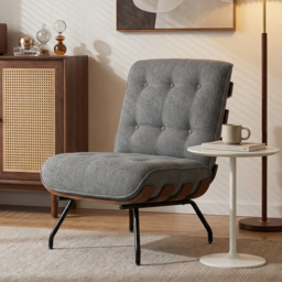 HOMCOM Accent Chair, Linen-look Fabric Reading Chair with Spring Cushion, Slatted Support, Steel Frame, Dark Grey - thumbnail 2