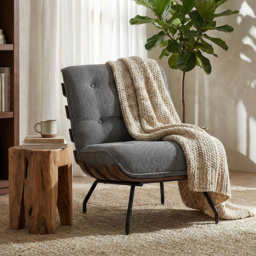 HOMCOM Accent Chair, Linen-look Fabric Reading Chair with Spring Cushion, Slatted Support, Steel Frame, Dark Grey - thumbnail 9