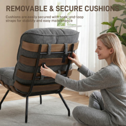 HOMCOM Accent Chair, Linen-look Fabric Reading Chair with Spring Cushion, Slatted Support, Steel Frame, Dark Grey - thumbnail 7