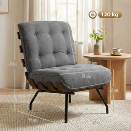 HOMCOM Accent Chair, Linen-look Fabric Reading Chair with Spring Cushion, Slatted Support, Steel Frame, Dark Grey - thumbnail 3