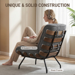 HOMCOM Accent Chair, Linen-look Fabric Reading Chair with Spring Cushion, Slatted Support, Steel Frame, Dark Grey - thumbnail 6