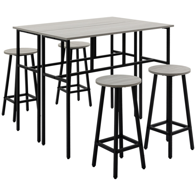 HOMCOM Bar Table and Stools, 2 Breakfast Tables with 4 Stools, Counter Height Dining Tables & Chairs for Kitchen, Living Room, Grey - Aosom UK - image 1
