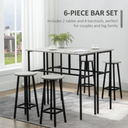 HOMCOM Bar Table and Stools, 2 Breakfast Tables with 4 Stools, Counter Height Dining Tables & Chairs for Kitchen, Living Room, Grey - Aosom UK - thumbnail 5