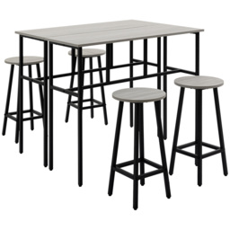 HOMCOM Bar Table and Stools, 2 Breakfast Tables with 4 Stools, Counter Height Dining Tables & Chairs for Kitchen, Living Room, Grey - Aosom UK