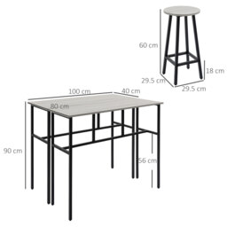 HOMCOM Bar Table and Stools, 2 Breakfast Tables with 4 Stools, Counter Height Dining Tables & Chairs for Kitchen, Living Room, Grey - Aosom UK - thumbnail 3