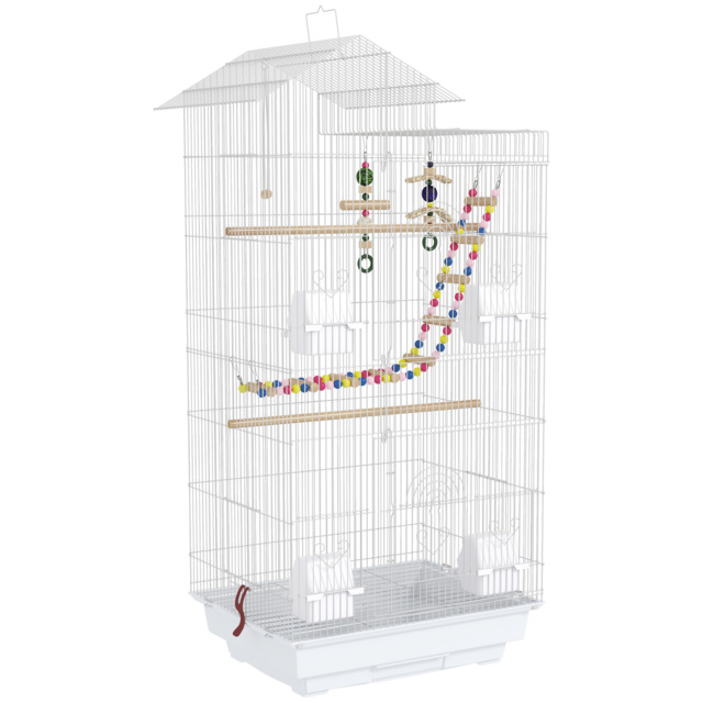 PawHut Bird Cage for Budgies, Finches, Canaries w/ Accessories, Toys, Tray, White - image 1