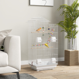 PawHut Bird Cage for Budgies, Finches, Canaries w/ Accessories, Toys, Tray, White - thumbnail 2