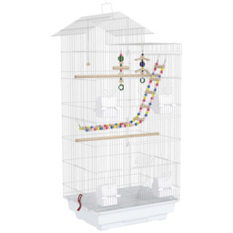 PawHut Bird Cage for Budgies, Finches, Canaries w/ Accessories, Toys, Tray, White - thumbnail 1